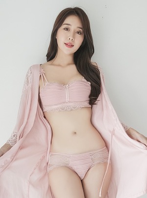 셔링 레이스 사기브라+팬티 세트 핑크